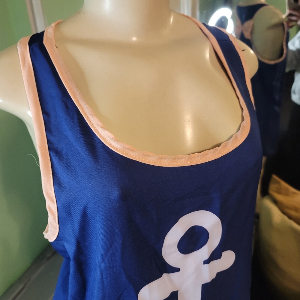 Vague Fashion Blue Long top with Pink Trim & Bow on Back